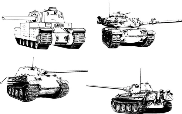 Erős Tank Egy Fegyvert Húzott Tinta Szabadkézi Vázlat — Stock Vector