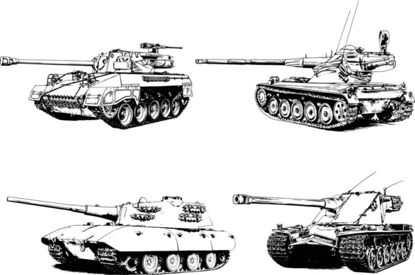 Potente Tanque Con Arma Dibujada Tinta Boceto Mano Alzada — Archivo Imágenes Vectoriales