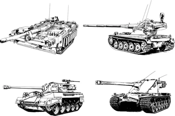 Mächtiger Panzer Mit Einer Tusche Gezeichneten Freihand Skizze — Stockvektor