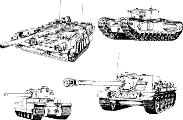 Tanque Poderoso Com Uma Arma Desenhada Tinta Esboço Mão Livre —  Vetores de Stock