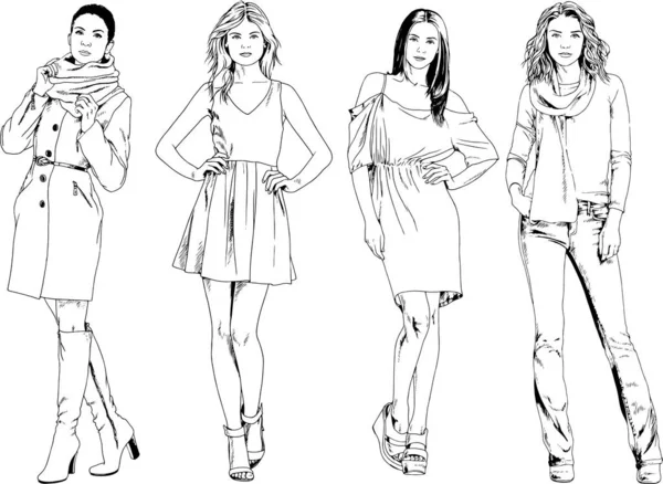 Desenhos Vetoriais Sobre Tema Menina Desportiva Magro Bonita Roupas Casuais —  Vetores de Stock