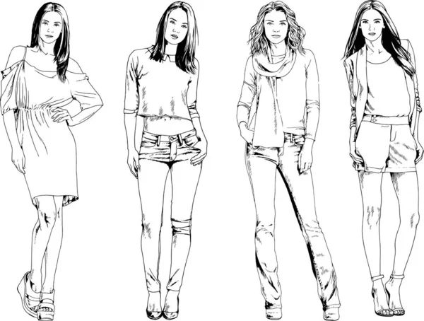 Desenhos Vetoriais Sobre Tema Menina Desportiva Magro Bonita Roupas Casuais —  Vetores de Stock