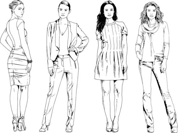 Desenhos Vetoriais Sobre Tema Menina Desportiva Magro Bonita Roupas Casuais — Vetor de Stock