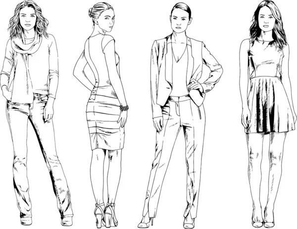 Desenhos Vetoriais Sobre Tema Menina Desportiva Magro Bonita Roupas Casuais — Vetor de Stock