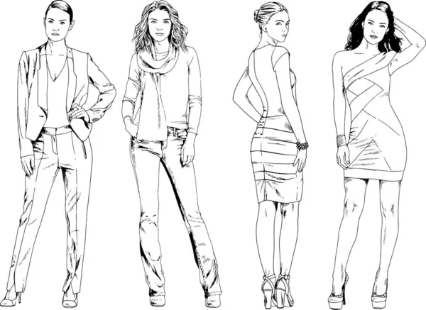 Desenhos Vetoriais Sobre Tema Menina Desportiva Magro Bonita Roupas Casuais —  Vetores de Stock