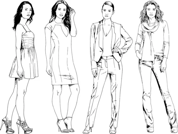 Desenhos Vetoriais Sobre Tema Menina Desportiva Magro Bonita Roupas Casuais — Vetor de Stock