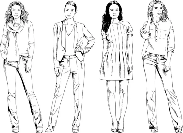 Desenhos Vetoriais Sobre Tema Menina Desportiva Magro Bonita Roupas Casuais —  Vetores de Stock