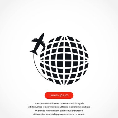 Küre ve uçak seyahat vektör simgesi