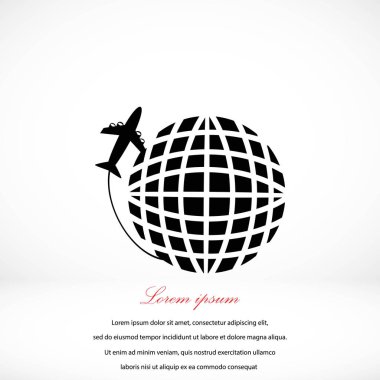 Küre ve uçak seyahat vektör simgesi