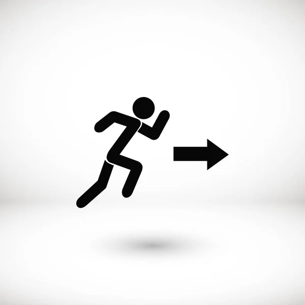 Hombre corriendo figura y dirección icono de flecha — Vector de stock