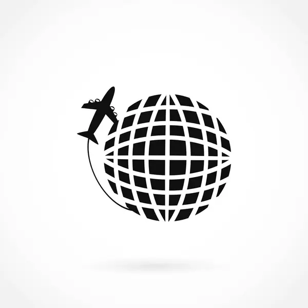 Globe and plane travel vector icon — Stock Vector