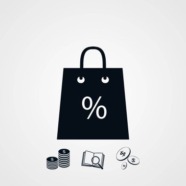 Satış, indirim, yüzde sembol simge ile alışveriş çantası