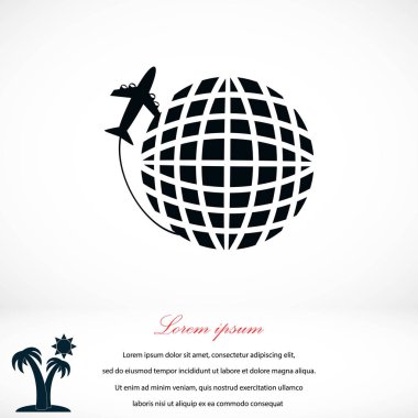 Küre ve uçak seyahat vektör simgesi