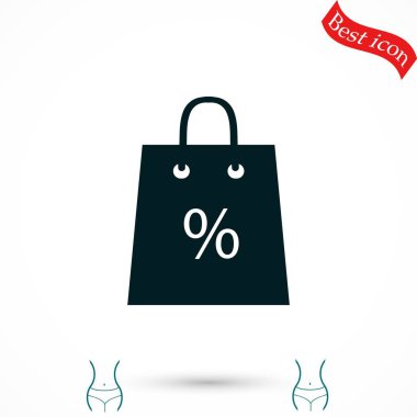 Satış, indirim, yüzde sembol simge ile alışveriş çantası
