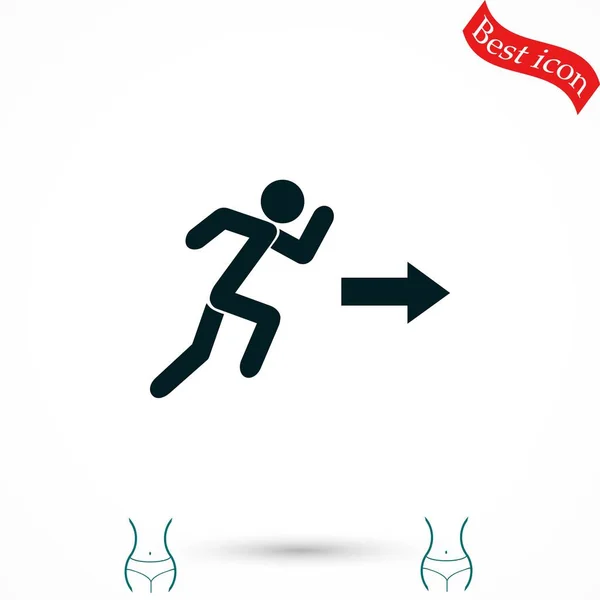 Correndo figura homem e direção seta ícone — Vetor de Stock
