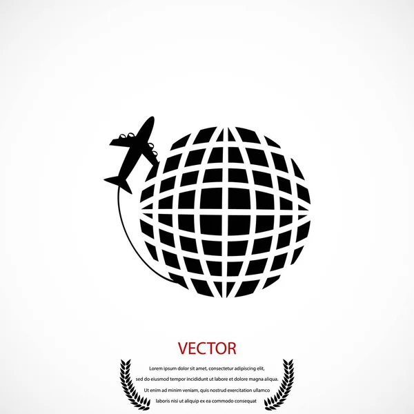 Globus und Flugzeug Reisevektorsymbol — Stockvektor