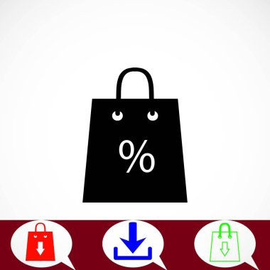 Satış, indirim, yüzde sembol simge ile alışveriş çantası