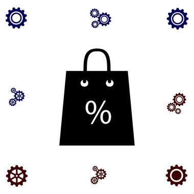 Satış, indirim, yüzde sembol simge ile alışveriş çantası