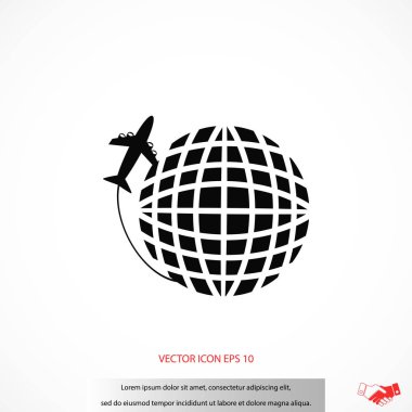Küre ve uçak seyahat vektör simgesi