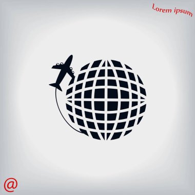 Küre ve uçak seyahat vektör simgesi