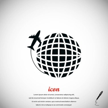Küre ve uçak seyahat vektör simgesi