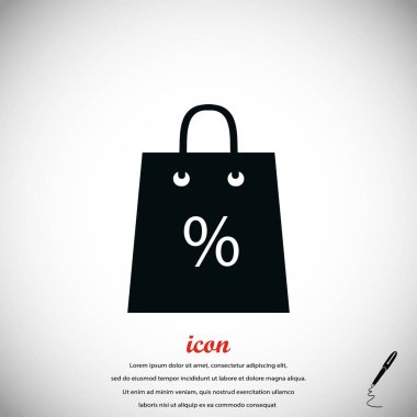 Satış, indirim, yüzde sembol simge ile alışveriş çantası