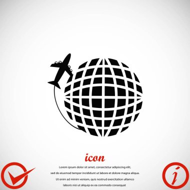Küre ve uçak seyahat vektör simgesi