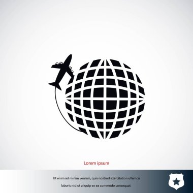 Küre ve uçak seyahat vektör simgesi