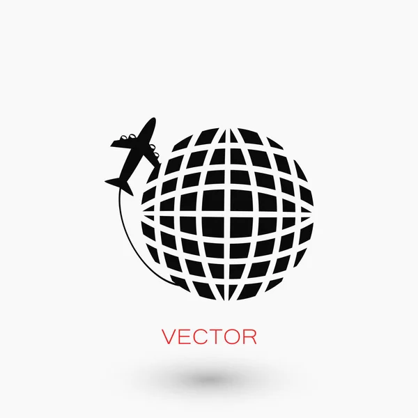 Globo y avión icono vector de viaje — Archivo Imágenes Vectoriales