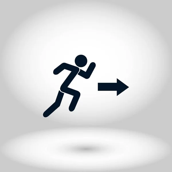 Hombre corriendo figura y dirección icono de flecha — Vector de stock