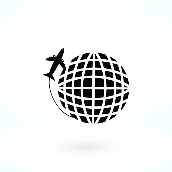 Globe en vliegtuig reizen vector pictogram — Stockvector