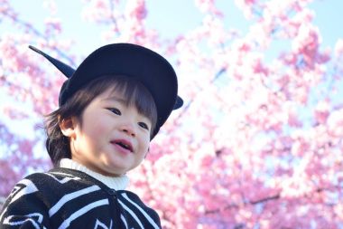 kiraz çiçeği ve çocuk