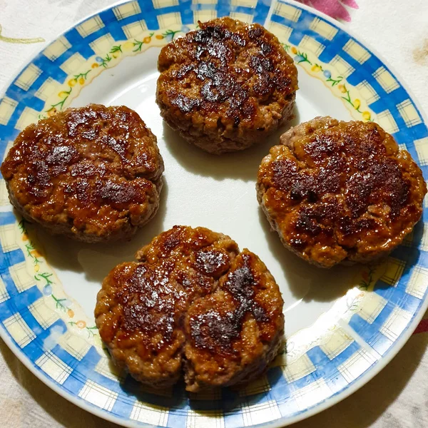 Carne Hamburger Fatta Casa Sul Piatto Vista Dall Alto — Foto Stock