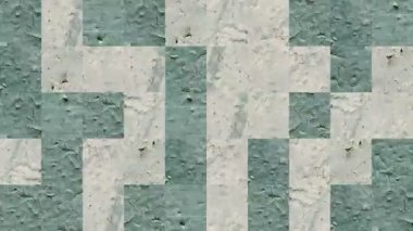 Beton duvar elementlerinden yapılmış beyaz yeşil boyalı mozaik dokuların soyut videosu. Arkaplan tasarımı. Arkaplan. Duvar Kağıdı.