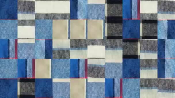 Abstract Vídeo Mosaic Textures Fragments Fabric Blue Gray Red Cell — Vídeo de Stock