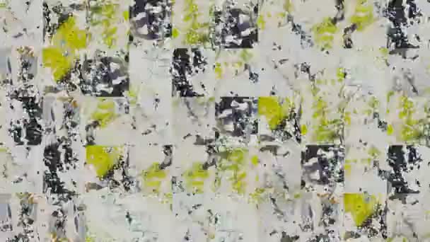 摘要用黄蓝涂料装饰的白色水泥悬墙元素拍摄马赛克纹理的抽象视频 背景设计 — 图库视频影像