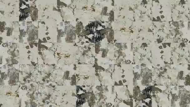 Abstrakt Video Mosaik Texturer Från Fragment Cementvägg Med Vit Peeling — Stockvideo