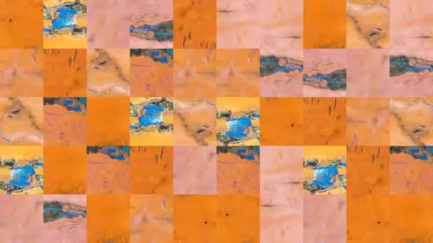 Abstrakt Video Mosaik Texturer Från Fragment Gammal Träskiva Orange Sprucken — Stockvideo