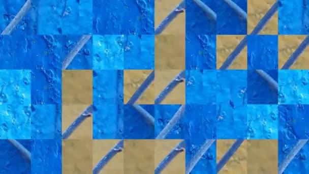 グリッドと青黄色の塗料に金属柱の要素からモザイクテクスチャの抽象ビデオ 背景デザイン 予備だ — ストック動画