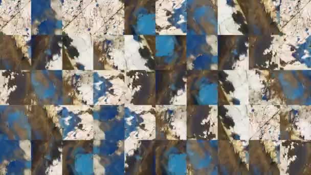 Mavi Beyaz Boyalı Bir Araba Lastiğinin Lastik Izinden Alınan Mozaik — Stok video