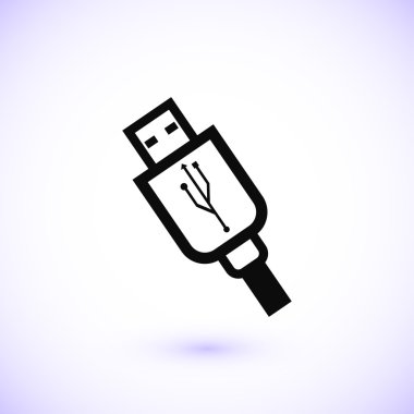 USB düz simgesi, vektör çizim. 