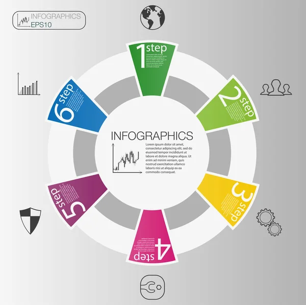 Cirkel infographic affärsidé. Vector cirkel-element för infographic. Mall infographic 6 position, steg. — Stock vektor