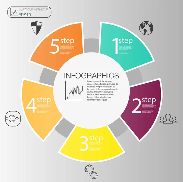 Cirkel infographic affärsidé. Vector cirkel-element för infographic. Mall infographic 5 position, steg. — Stock vektor