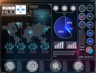 Fütüristik kullanıcı arabirimi. Hud UI. Soyut sanal grafik değmek kullanıcı arayüzey. Hud arka plan dış uzaya. Vektör bilim soyut. Vektör çizim.