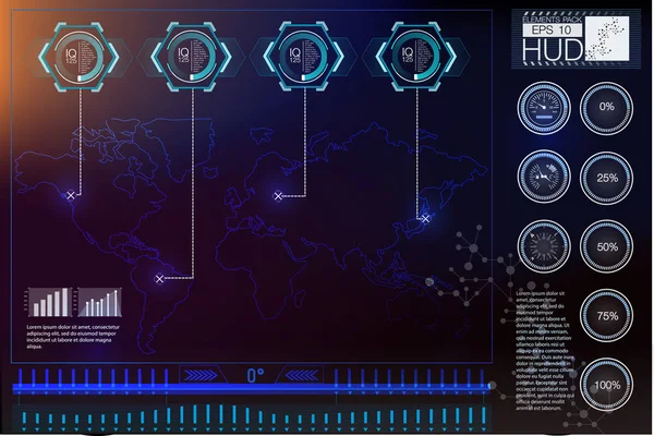 Elementi di visualizzazione Head-up per il web e l'app. Sfondo di tecnologia virtuale. Interfaccia utente futuristica. Game Design. Illustrazione vettoriale HUD sfondo spazio esterno . — Vettoriale Stock