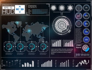 Fütüristik kullanıcı arabirimi. Hud UI. Soyut sanal grafik değmek kullanıcı arayüzey. Hud arka plan dış uzaya. Vektör bilim soyut. Vektör çizim.
