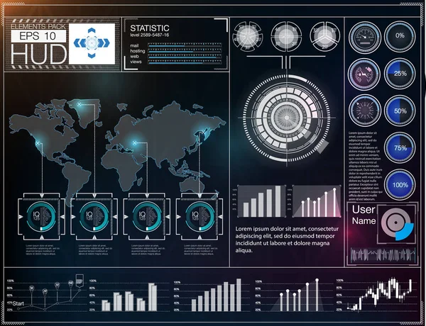 Futurystyczny interfejs. HUD interfejsu użytkownika. Streszczenie virtual touch graficzny interfejs użytkownika. HUD tle przestrzeni kosmicznej. Wektor nauki abstrakcyjne. Ilustracja wektorowa. — Wektor stockowy