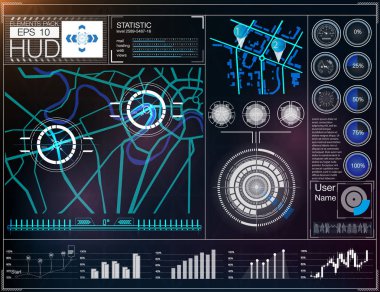 Fütüristik kullanıcı arabirimi. Hud UI. Soyut sanal grafik değmek kullanıcı arayüzey. Hud arka plan dış uzaya. Vektör bilim soyut. Vektör çizim.