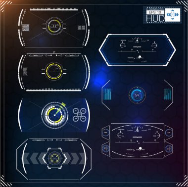 Set of futuristic blue infographics as head-up display. Display navigation elements for the web and app. Futuristic user interface. Virtual graphic. Vector. clipart