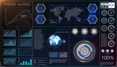 Arka plan hud farklı unsurları ile. Hud elemanları, grafik! Vektör çizim. Head-up görüntüleme öğeleri Infographic öğeler için.